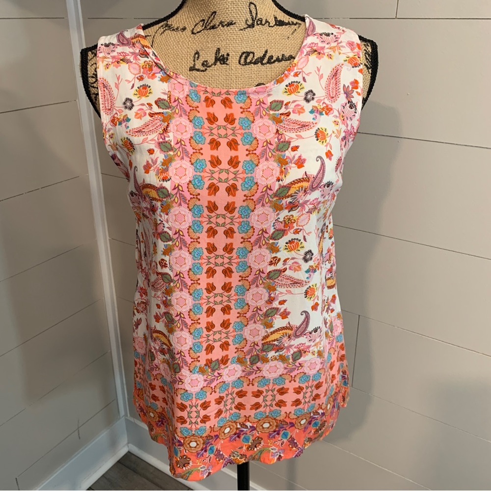 Soirée Bright Print Sleeveless Top Blouse Small NWT